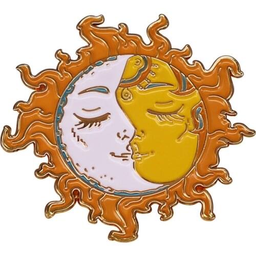 HOSENG Yellow Sun Moon Alloy Badge Elegant Summer Lapel Dress Enamel Jewelry Pin Birthday Christmas Gift For Friends HS_530
