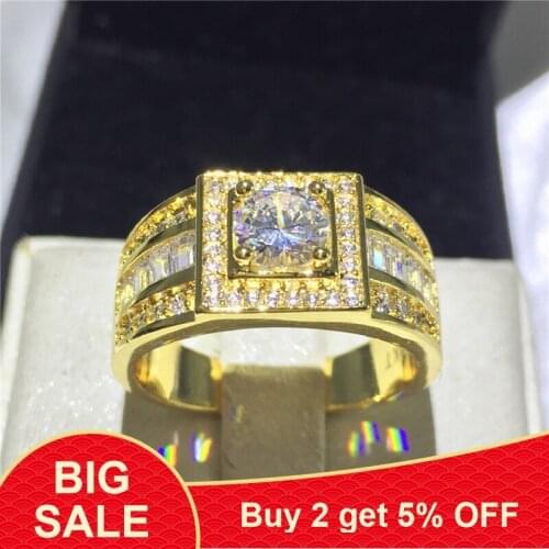 Solitaire Male Yellow gold filled ring 5mm AAAAA zircon cz Engagement Wedding Band Rings for men Fashion Jewelry