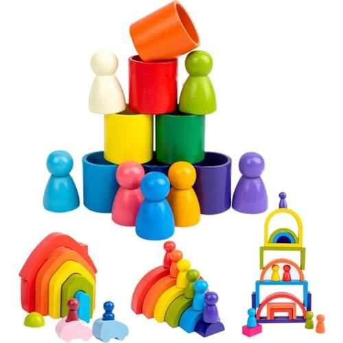 Wooden Rainbow Arched Building Blocks Kids Montessori Educational Toys Stacking Balance Jenga Game Early Education Children Toys