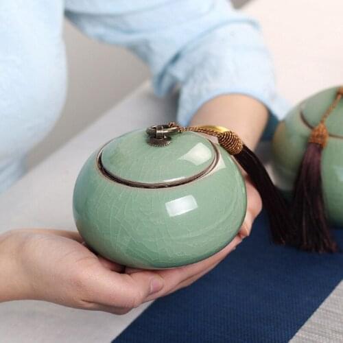 Celadon Tea Storage Box Storage Tank Ceramic Tea Gift Portable Pu'er Tea Spice Coffee Sealed Cans Home Storage Tank