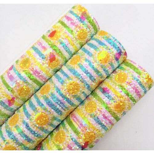 LEOsyntheticoDIY Sun Stripes Printed Glitter Leather Fabric White Glitter with Pink Cloud Felt Backing Glitter DIY A4 SIZE R057C