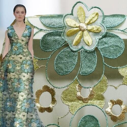 Red Raspberry Italy Green Mash Lace Embroider Fabrics Garment Materials Women Dress DIY Sewing Cloth Tailor Freeshipping