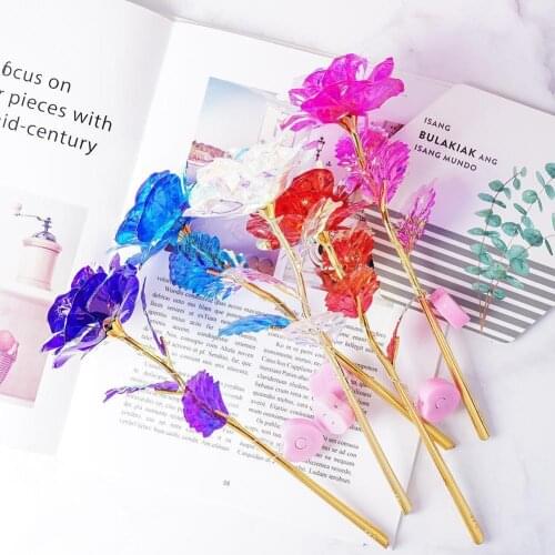 1pc Valentines Day Creative Gift Rose Aluminum Foil Rose Gold Rose Lasting Eternal Love Wedding Decoration Lover Lighting Rose