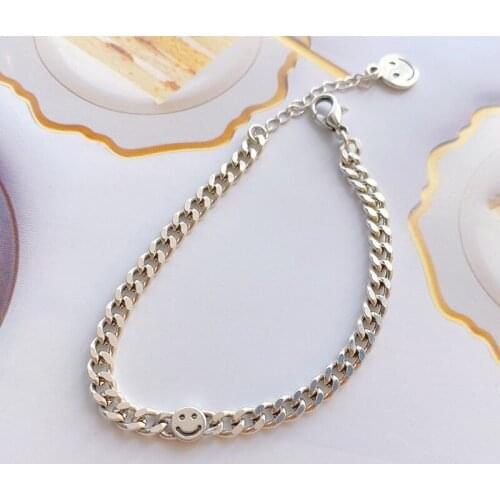 Minimalist Fashion Smiley Heart Charm Bracelet Adjustable Retro Handmade Stainless Steel Chain Bracelet Lady Girl Birthday Gift