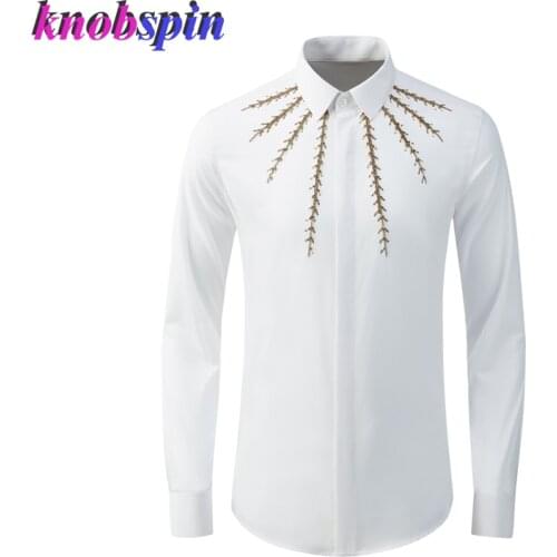 Top Brand Mens Shirt Long sleeve Slim Beading design Chemise homme Plus size M-4XL Solid Business male dress Shirts