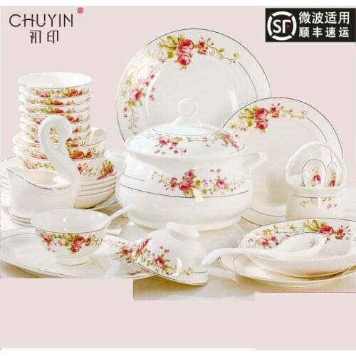 Bone china tableware, bowl and plate set simple European Jingdezhen ceramics, Chinese bowl and plate set gift box