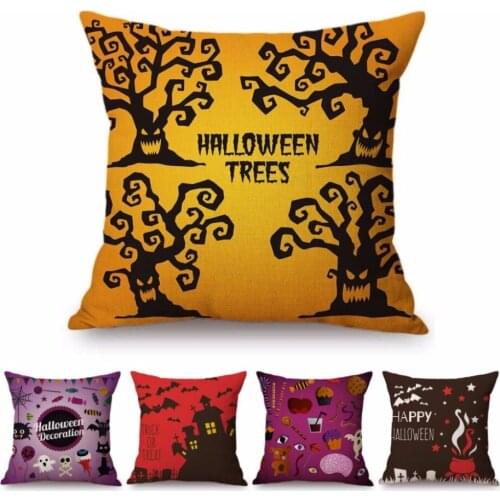 Cartoon Halloween Party Decoration Pillow Cover Pumpkin Creepy Face Ghost Cotton Linen Pink Purple Red Sofa Cushion Cover Case
