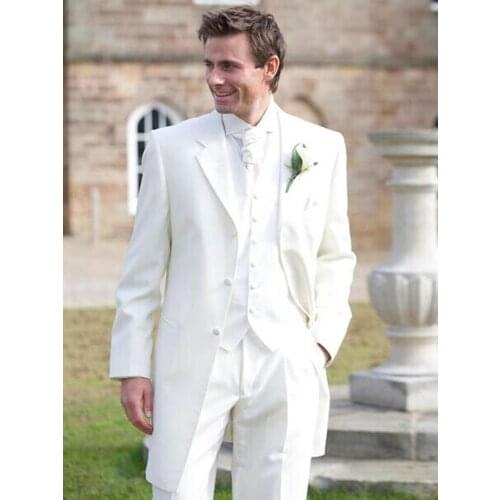 ANNIEBRITNEY Slim Fit 3 Piece White Men Custom Suit 2020 New Groom Wedding Tuxedo Long Blazer Custom Prom Wedding Men Suit Set