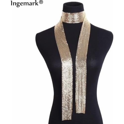 Punk Statement Aluminium Alloy Sequins Pendant Long Choker Necklace Pendant Neck Collar Necklaces for Women Fashion Jewelry