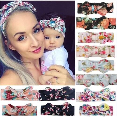 2Pcs/Set Mom & Baby Headbands Mother Baby Turban Mom Daughter Bows Hairband Floral Parent-Child Hair Accessories Girls Haarband