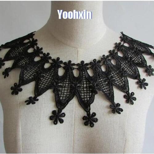 Luxury black Flower Lace Collar 3D Fabric fringe Trim ribbon DIY Embroidery dubai Applique Sewing wedding Neckline guipure decor