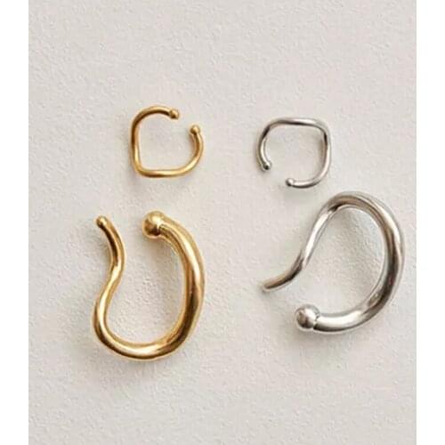 Korean Gold Silver Color Irregular Geometric U Pin Ear Cuff Minimalist Wave EarCuff Fake Piercing Clip on Earrings for Women