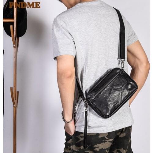 Fashion casual luxury natural genuine leather mens shoulder crossbody bag real cowhide multifunctional black clutch chest bag