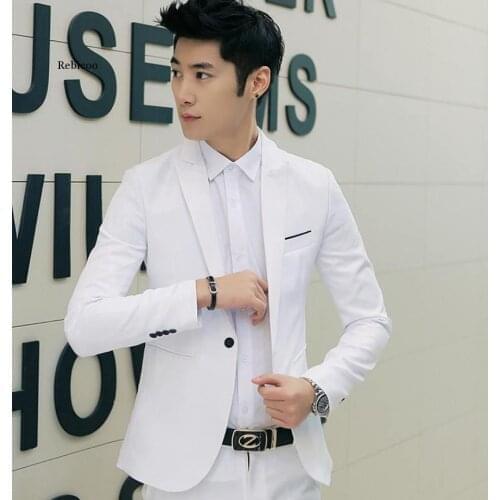 Wedding Suits for Men Solid Color Mens Blazer Jacket Slim Fit Casual Coat Men Clothing New Black White Gray