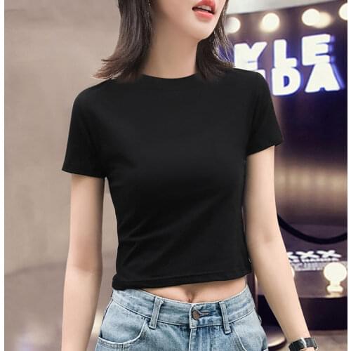 Summer Slim Women Tank Tops Solid Color Short Top Sexy Fashion Ladies Black White Short Sleeve O Neck Tops S~2XL