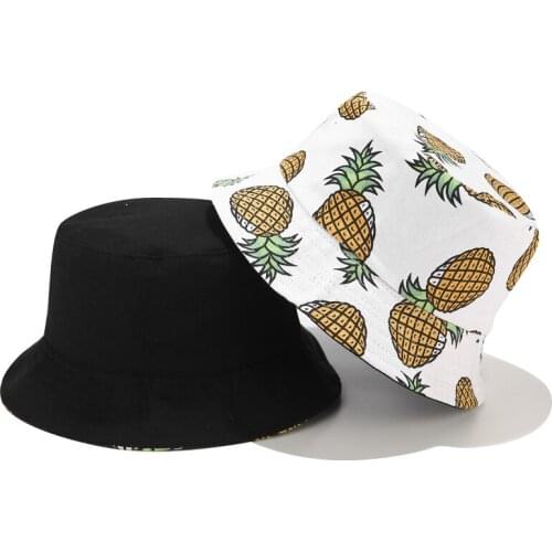 Tropic Unisex Print Pineapple Bucket-Hat Foldable Beach Fishing Chapeau Oudoor Sun Hat For Women and Men