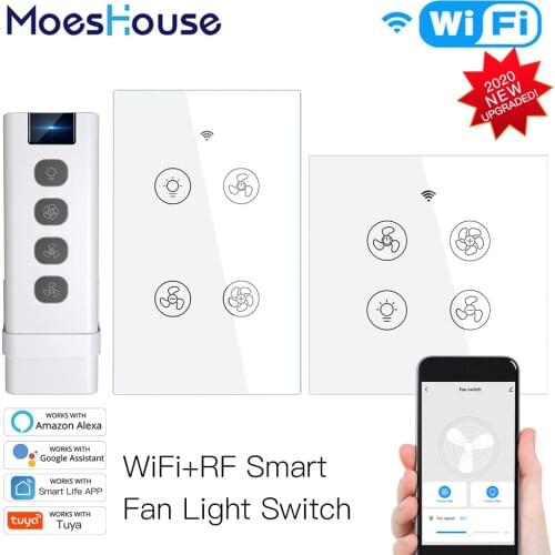 New WiFi RF Smart Ceiling Fan Light 2/3 Way Control Smart Life/Tuya APP RF Remote Speed Control Alexa Google Home Compatible