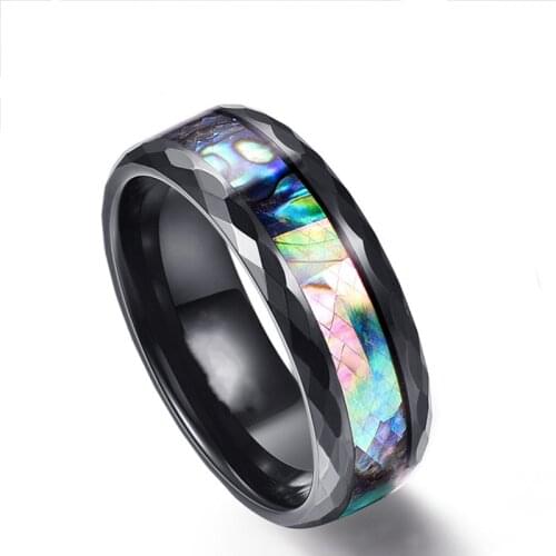 High polish faceted abalone shell inlay 8mm width 100% genuine wedding band elegance tungsten carbide rings for men