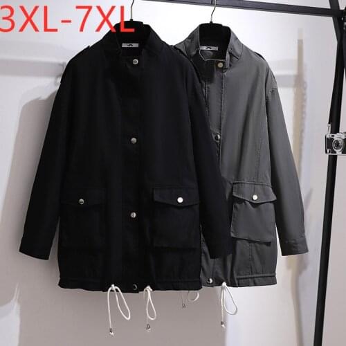 New 2021 Ladies Spring Autumn Plus Size Jacket For Women Large Long Sleeve Loose Black Pocket Button Coat 3XL 4XL 5XL 6XL 7XL
