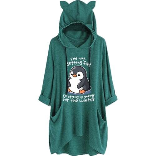Women Kawaii Cartoon Print Sweatshirt Winter Korean Cat Ear Hooded Pullover Thermal Warm Long Sleeve Sweater Streetwear Moletom