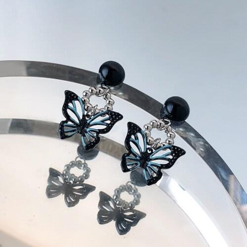925 Silver Needle Dark Wind Hollow Earrings Metal Circle Acrylic Black Butterfly WomenS Earrings For Party Wear Jewelry