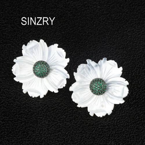 SINZRY new handmade cubic zircon flower shape natural shell stud earrings elegant trendy earrings