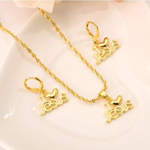 Gold love heart Jewelry Sets for Women Jesus Necklace Earrings Jewelry Sets Wedding Bride Jewelry Christmas gifts
