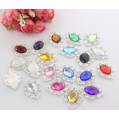 10Pcs/set25*30mm Silver 20color Metal Alloy acrylic doll beauty head inlay Diamond buttons Diy sewing Accessory wedding liory
