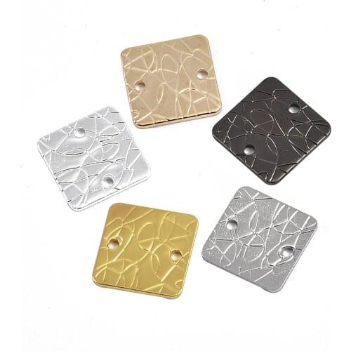11mm brass solid square double-sided embossed symmetrical two-hole pendant for making jewelry accessories