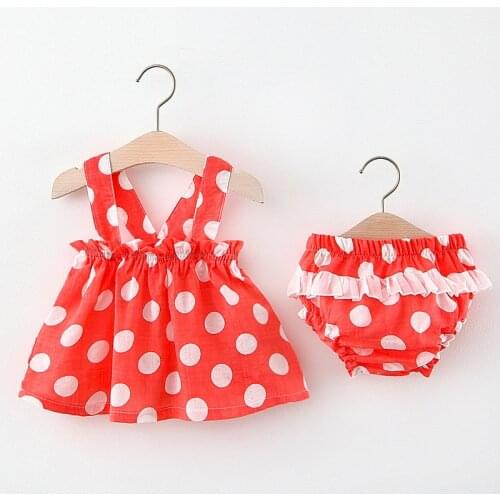 2020 New Fashion Summer Baby Girl Dress 2pcs Sets Dot Print Strap Princess Dresses with PP Pants Party Wedding Lovely Sundress
