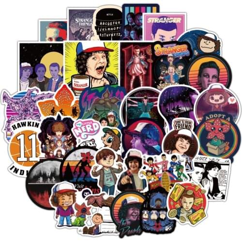 50pcs/Pack Waterproof Stranger Things Stickers Skateboard Suitcase Snowboard Fridge Phone Laptop Sticker Kids Reward Classic Toy