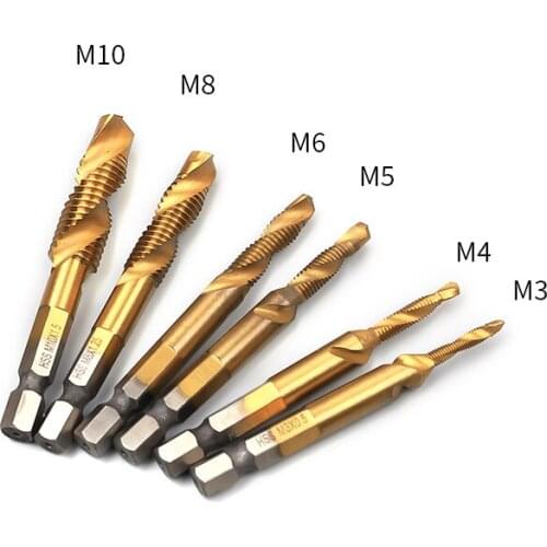 6PCS M3-M4--M5-M6-M8-M10 Screw Tap Drill Bits HSS Taps Metric Combination Bit High Speed Steel Titanium
