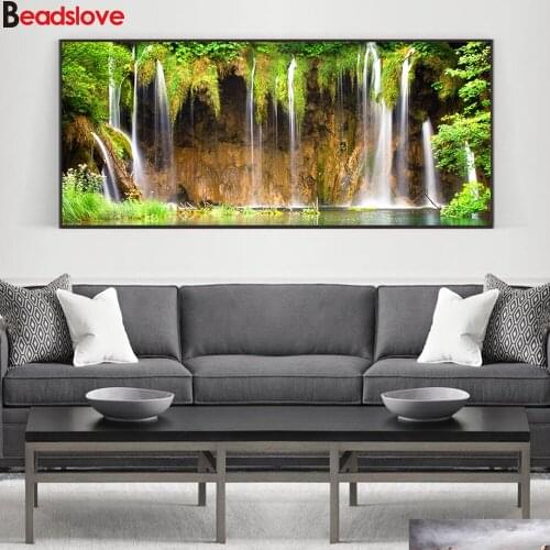Big size 5d Diamond Painting Waterfall Scenery Landscape Handmade crafts DIY Diamond Embroidery Picture Full square round drill