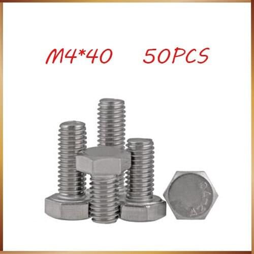 Free shipping50pcs/Lot DIN933 M4x40mm M4*40 mm 304 Stainless Steel hex bolts Outside the hexagonal screw m4 bolts,m4 nails