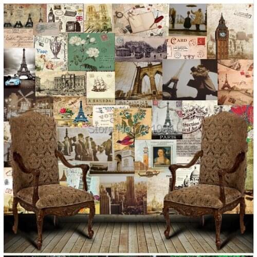Free shipping custom large murals of TV setting wall personality living room bedroom wallpaper murals Nostalgic Postcard