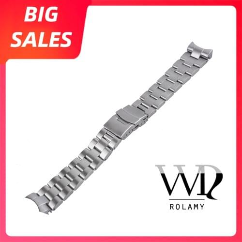 Rolamy 22mm Sliver All Brush 316L Stainless Steel Wrist Replacement Metal Watchband Bracelet Double Push Clasp For Seiko