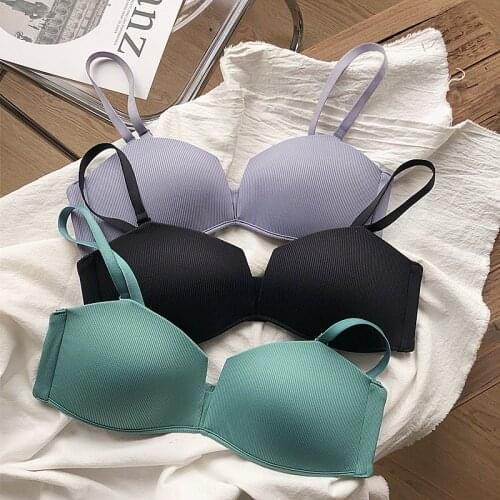 Only a bra, 5 pure colors fashion pure bras women deep-v neck sexy brassiere seamless thin cup Bralette girls wire free cotton