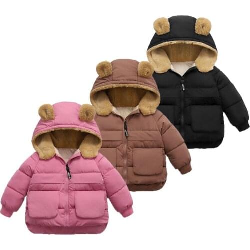 Childrens Down Padded Jacket New Baby Boy Girl Winter Warm Lamb Wool Clothes Kids Autumn Short Thick Hooded Outwear Zipper Coat