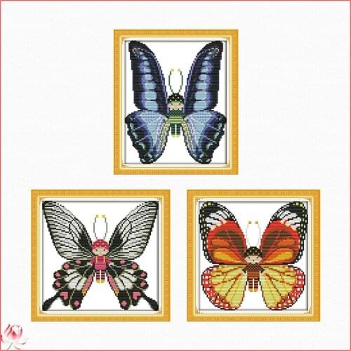 Baby Butterfly Cross Stitch Kit 14CT 11CT Canvas Printed Fabric Embroidery Kit DIY Needlework Sewing Set Home Decoration Craft