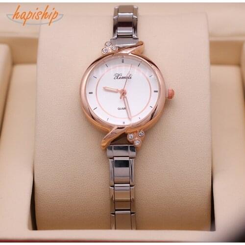 Hapiship New Fashion Sweet Womens Stainless Steel 9mm Width Rose Watch CZ Bracelet Bangle For Friend Wife Birthday Gift G102