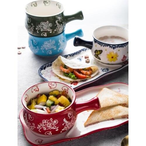 Ceramic bowl and plate ceramic dish dishes breakfast home one person dinnerware oatmeal bowl breakfast bowl bread plate