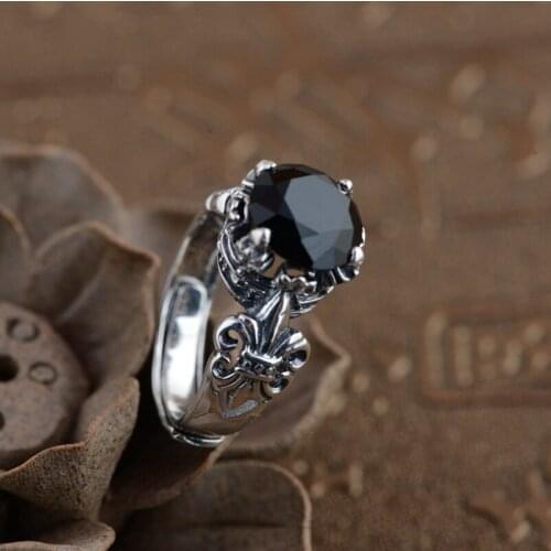 Cross Vintage Handmade 925 Sterling Silver Ring With Black Zircon Fashion Party Adjustable Ring Jewelry Wholesale