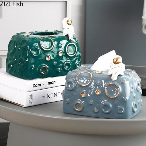 Creative Ceramic Astronaut Tissue Box Dining Table TV Cabinet Decoration Multifunctional Storage Tank Household Tissue Box Gift