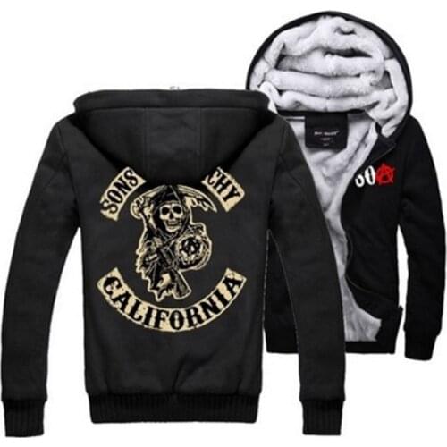 Liberalism fashion Halle winter zipper Print coats Sons of Anarchy male cotton Mens Hoodies Jacket Thicken Sweaterwear big size