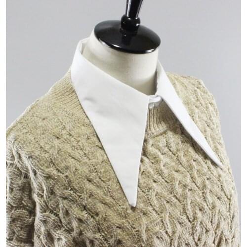Linbaiway Solid Color Big Lapel White Fake Collar for Women Vintage Detachable Collar False Collar Removable Half Shirt Faux Col