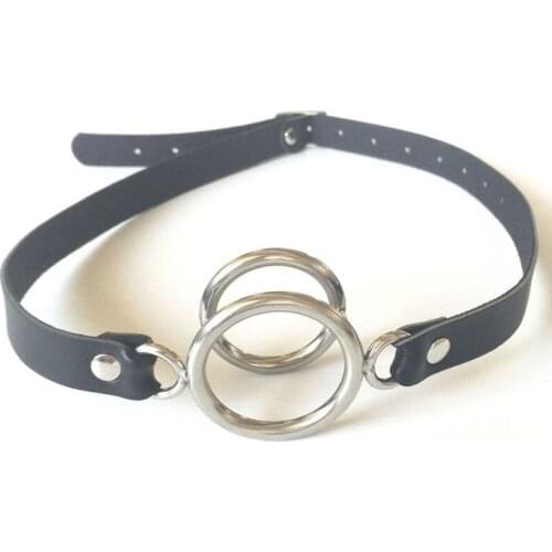 Metal Double Ring Gag Leather Bondage Belt Open Mouth Gag Slave Fetish DBSM Bondage Sex Toys For Couples Adult Games Restraints