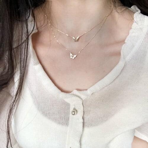 Lovely Romantic Three-Dimensional S925 Butterfly French Style Double Clavicle Chain Necklace Fashion Party Jewelry