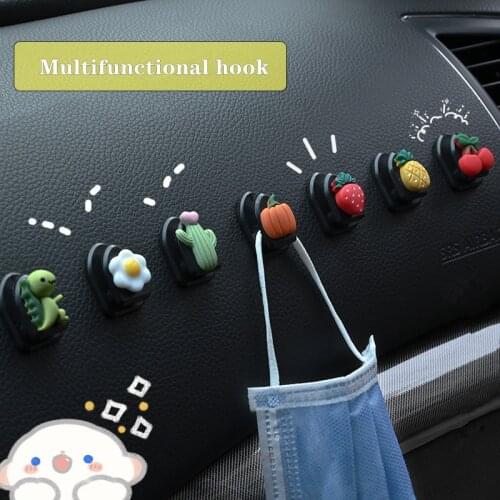 Multifunctional Cartoon Car Hooks Organizer ABS Paste Type Car Clips Storage Hanger for USB Cable Headphone Key Hook Clips
