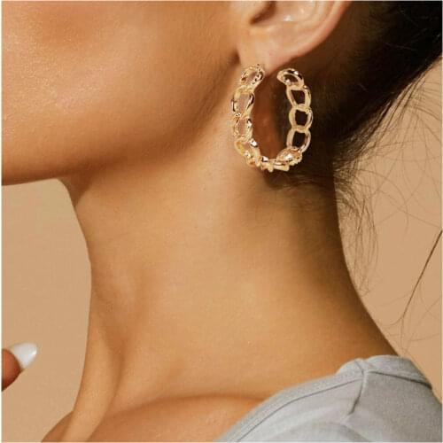 HaHaGirl Trendy Hollow Chain Hoop Earrings For Women Gothic Geometric Gold Earrings Punk Statement Circle Earring Jewelry