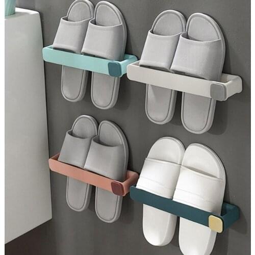 Wall Mounted Slipper Storage Rack Hanging Shelf Shoes Organizer Holder Hook